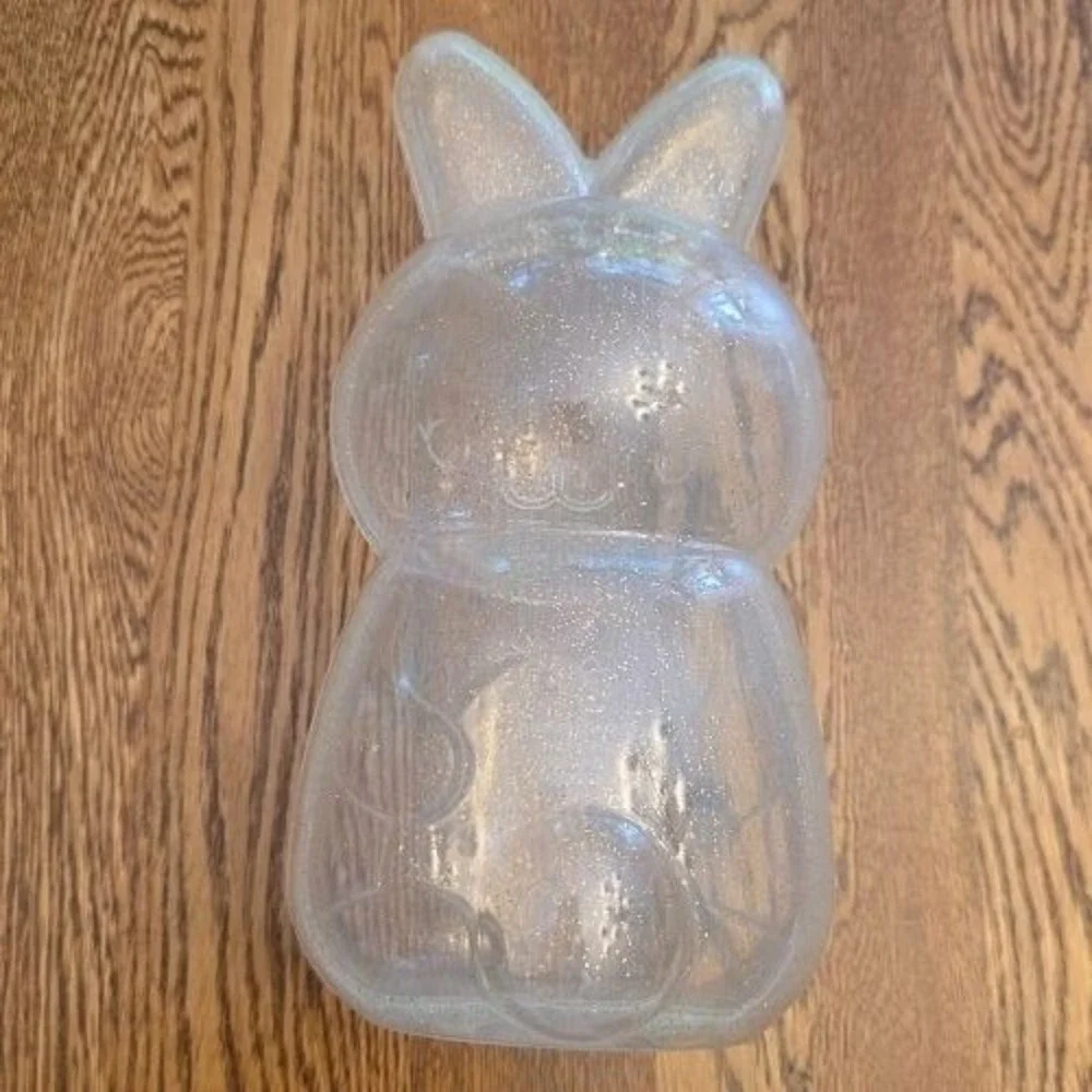 Clear Glitter Bunny Rabbit Plastic Storage Container 10 inch Candy Kids‎ Toys